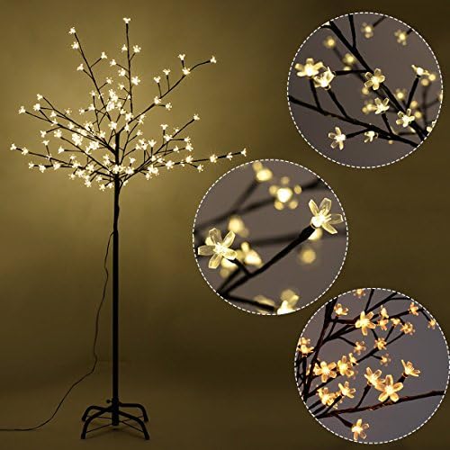 Furinho Bush - 7FT 220LED Christmas Xmas Cherry Blossom LED Tree Light Floor Lamp Holiday Decor Warm White YRS 1164