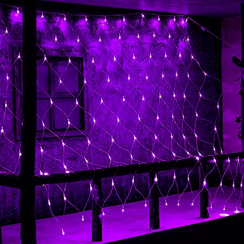 Dazzle Bright Halloween 200 LED Net Lights, 9.8 FT x 6.6 FT Connectable Mesh Lights with 8 Lighting Modes, Halloween Decorations for Indoor Outdoor Bush Yard Garden Decor (Purple)