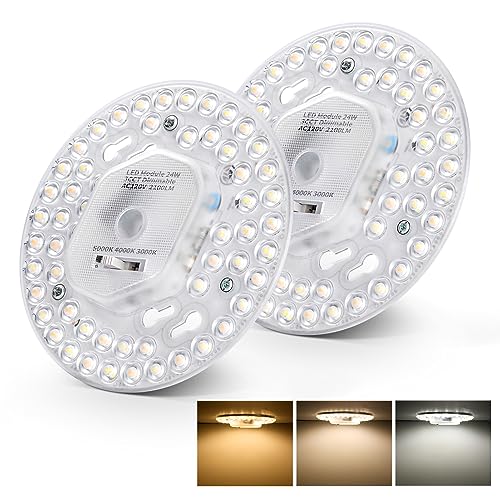 Tomosu 2 Pack Ceiling Fan LED Light Replacement Dimmable 5.1 inch 24W 2100LM, AC120V 3CCT 3000K/4000K/5000K Adjustable LED Retrofit Light Kit for Ceiling Fan