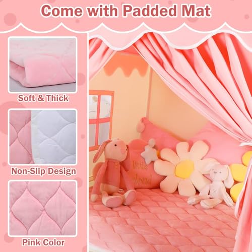 CENXI Kids Play Tent ，with Rug for Girls Large Fairy Playhouse for Kids Princess Castle Tent Gift Toys for Girl Toddler Children Play House (Pink moon)