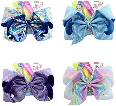 4 pack JOJO Siwa Large 8 Inch Hair Bows Ribbon Hair Bow Alligator Clips Hair Bow for Girls (B)