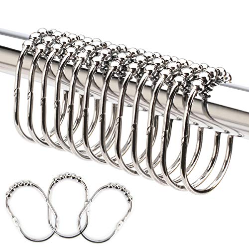 2LB DepotÂ Wide Shower Curtain Rings/Hooks Set, DecorativeÂ Polished Chrome Finish, Easy Glide Rollers, 100% Rustproof Stainless Steel, Set of 12 Rings for Shower Rods