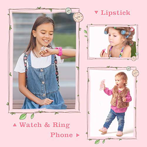 Cocojeci Girls Pretend Play Makeup Kit, Beauty Makeup Set for Kids Play Dress Up Cosmetic Toys with Makeup Brush, Hair Dryer, Mirror, Phone, Watch, Sunglasses, Ring, Scissor, 12PCS