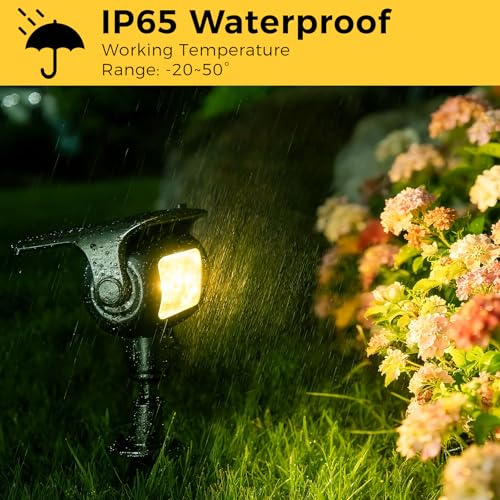 MEEKBOS Luces Solares LED Exterior para Jardín con Estaca, 3000K Luz Cálida, Sensor Crepuscular, IP65 Impermeables, Lámparas Solar para Camino, Patio, Césped y Paisajismo, Pack de 6