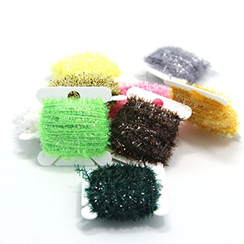 SAMSFX 90 Meters Fly Tying Materials Ice Chenille Flash Chenille Line Specific 9 Colors Assorted Small or Medium (9 Colors Chenille)