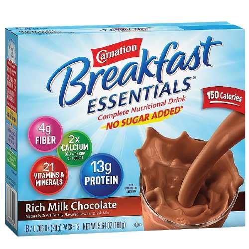 Carnation Breakfast Essentials Complete Nutritional Drink, No Sugar Added Packets, Rich Milk Chocolate, 8 count 0.7 oz