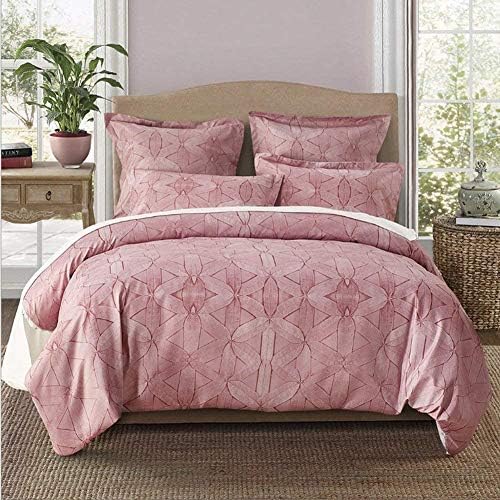 MRNIU Luxury Bedding Set 3PCS Green/Pink Soft Duvet Cover With 2 Pillow Cases Hypoallergenic 100% Polyester Fabric(pink, King)