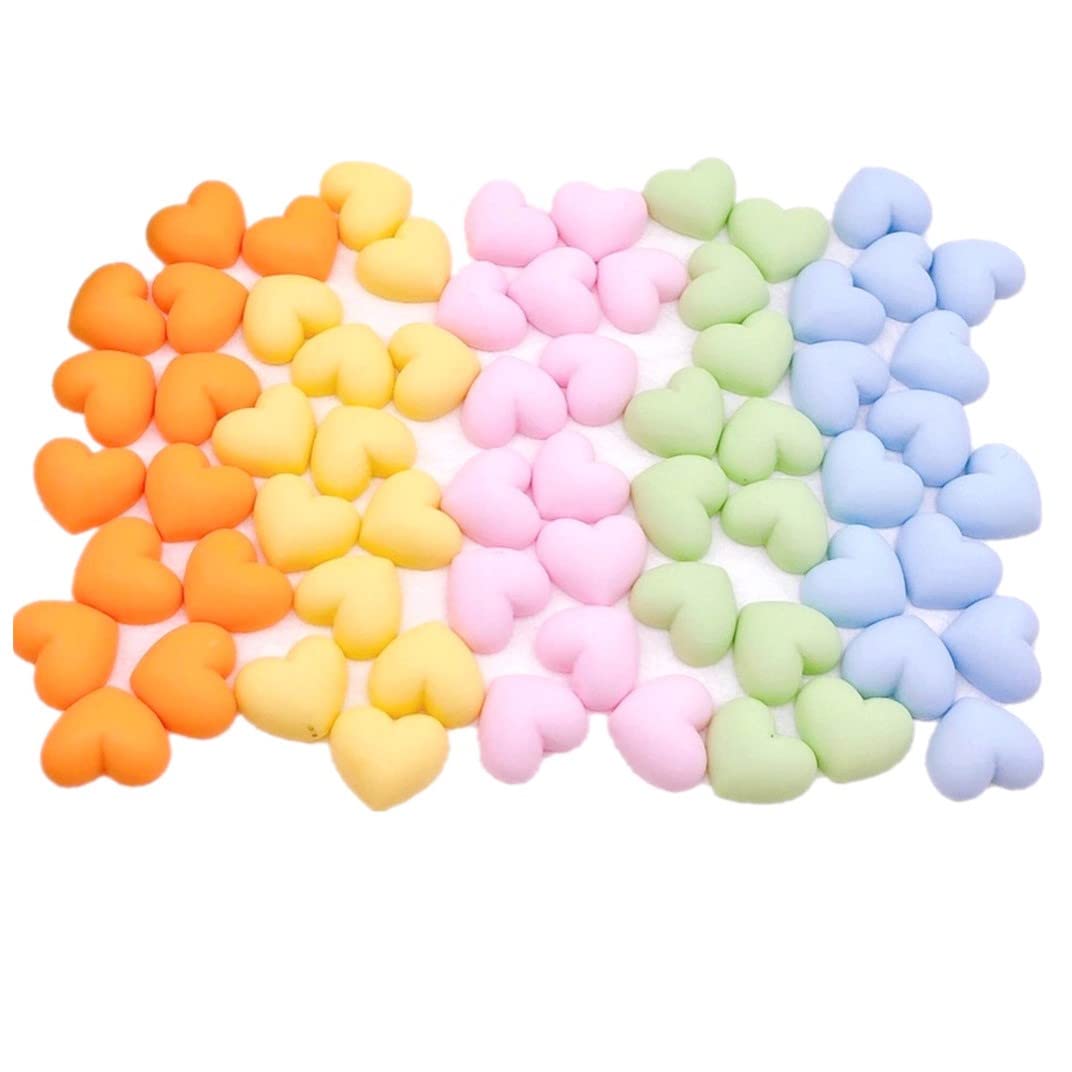 100 Pack Kawaii Heart Charms Resin Flatbacks Beads for Jewellery Making Miniature Fairy Garden Accessories Girls Hair Accessories Supplies Different 5 Colors