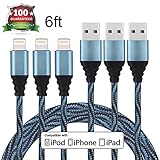 Iconew iPhone Cable, 3Pack 6FT Nylon Braided Cord Lightning Cable to USB Charging Charger Compatible with iPhone 7/7 Plus 6/6S Plus 5S/5C/5, iPad Pro/Air 2,iPod Nano 7th gen (Blue&Black)