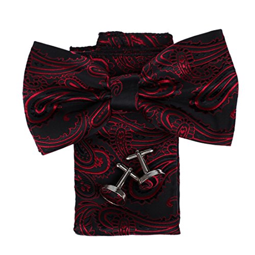 DBC3B01K Black Fuchsia Patterned Winter For Boyfriend Woven Microfiber Pre-tied Bow Tie Hanky Cufflinks Manufacturers By Dan Smith