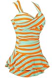 NINEWE Womens Stripes Lined Up Double Up Tankini Top Sets Swimwear
