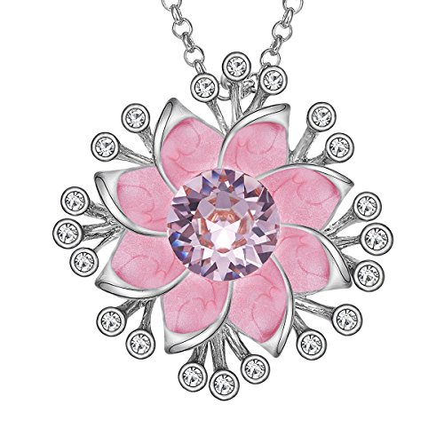 FAPPAC Blooming Flower Pendant Necklace Enriched with Swarovski Crystals