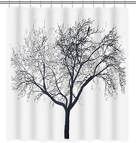 COLOOK Waterproof Mildew-Resistant Shower Curtain, 12PCS C-Shaped Plastic Hooks (Included) – Copper Buttonhole, Weighted Hem, 71''×71'' Shower Curtain, 100% Polyester (180(W)×180(H) cm, Black Tree)