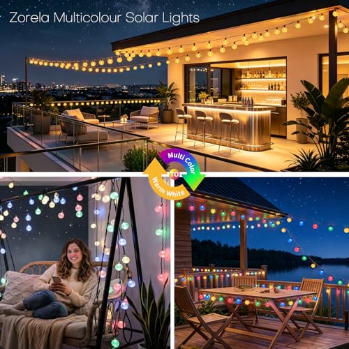 Zorela Solar Garden Lights Outdoor, 50 LED Colour Change Solar String Lights Waterproof, 7M/23Ft Garden Fairy Lights Solar Powered 11 Light Modes for Patio Yard Balcony Christmas Parties Wedding