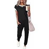 Dokotoo Women's 2 Piece Outfits Sweatsuit Colorblock Comfy Lounge Sets Knit Short Sleeve Jogger Sweatpants Tracksuits