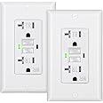 DEWENWILS 20A GFCI Outlet, 2-Pack Self-Test GFCI Receptacle with LED Indicator, Tamper Resistant, Weather Resistant, Wallplat