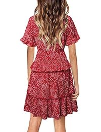 UXELY - Vestido corto informal con volantes y cuello en V para mujer