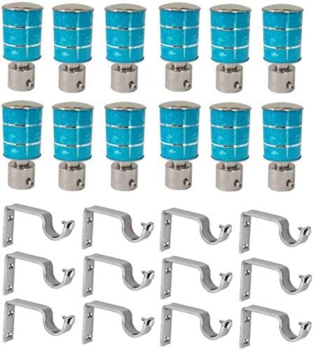 TAJ Stainless Steel and Alloy Curtain Finials (Blue, 1 inch) - Pack of 12