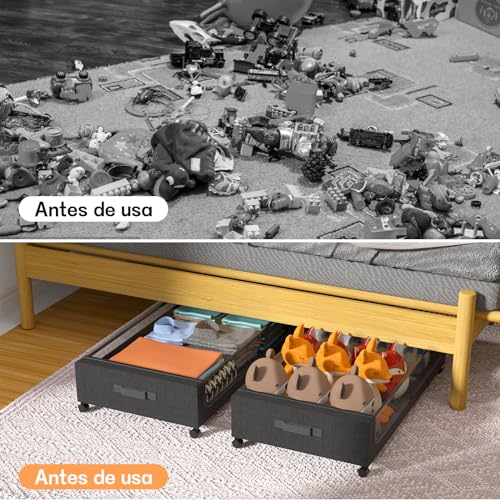 Organizador de Almacenamiento para Cama, 2pcs Contenedores de Almacenamiento Debajo de La Cama con Ruedas, Zapatera Bajo Cama para Ropa, Mantas, Juguetes, Zapatos y Libros