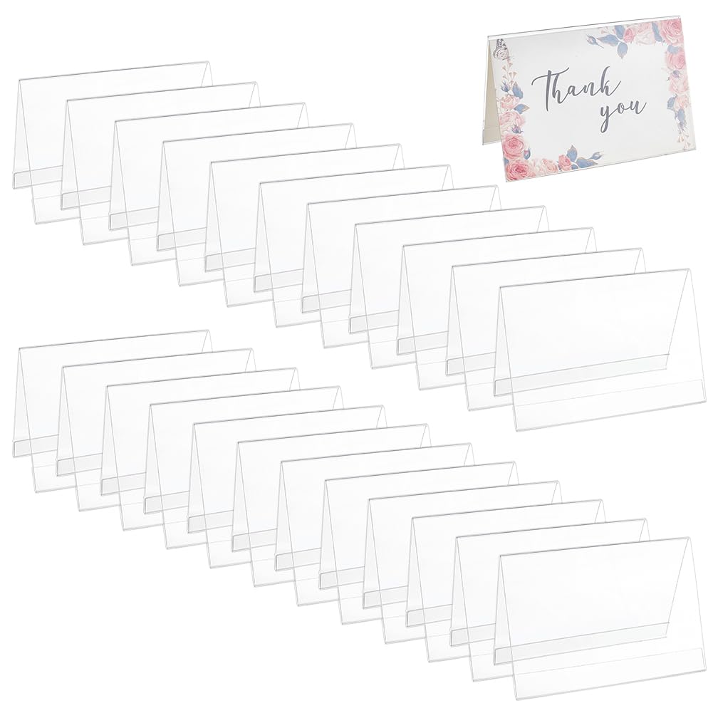 BENECREAT 24 Pack Clear Plastic Name Plates, 15x10cm Name Tent Holders, V-Shaped Name Display Board for Desk Office Business Conference Meetingroom School