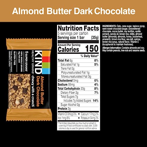 KIND HEALTHY GRAINS ALMOND BUTTER DARK CHOCOLATE, 6.2 OZ
