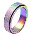 ALEXTINA Anxiety Ring for Women 6MM Rings for Women Stainless Steel Spinner Ring Sand Blast Glitter Finish Spinning Band, Rainbow Size 9
