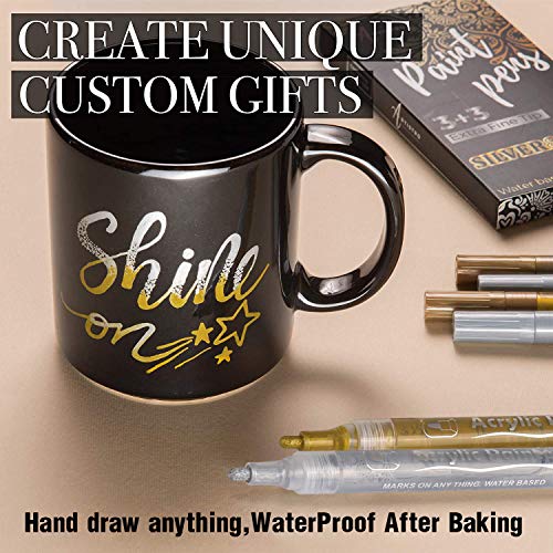 AVAVA Acrylic Paint Pens, 12 Pack (3 Black 3 White 3 Gold 3 Silver) 3mm Permanent Painting Markers DIY Craft for Rock Ceramic Glass Wood Plastic Canvas Fabric Mug, Quick Dry, High Volume Ink
