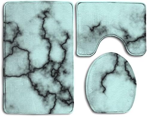 Fallake Bath Mat, 3 Piece Bathroom Rug Set Black Light Green Marble Print Nonslip Bathroom Rug, Soft Bathroom Mat, Dustproof Toilet Cover For Men Women Kids, Bathroom Rugs, Bathroom Accessories