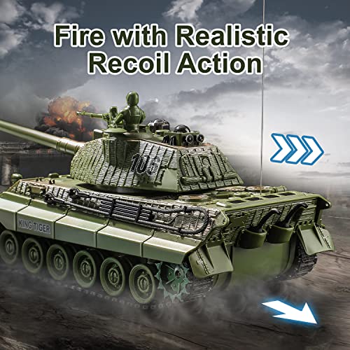 Remote Control Army Tank, 128 RC WW2 German King Tiger Heavy Tank Toy Model with Rotating