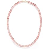 EF Collection Women's 14k Jumbo Pink Quartz Rondelle Bead Necklace