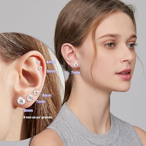 Miaofu 18k White Gold Plated 925 Sterling Silver Cubic Zirconia Diamond Brilliant Earrings for Women Men 4-8mm Cubic Zirconia Swarovski Size 3mm-8mm