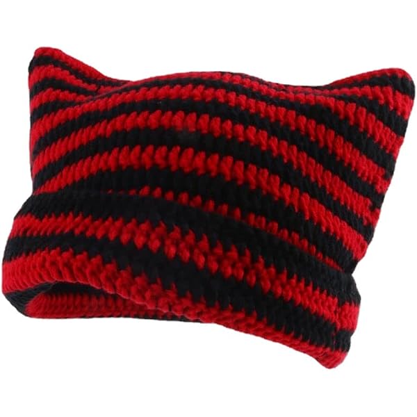 Vintage Crochet Beanie For Women - Grunge Goth Fox Hat Y2K Slouchy Style (Black Red) - View #3