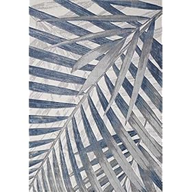 Abani 5'3" X 7'6" Blue Grey & Beige Floral Palm Leaf Pattern Area Rug Rugs - Nova Collection Modern Eclectic Style Accent Rug 517mKbUL13L