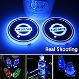 2pcs LED Car Cup Holder Lights for Nissan, 7 Colors Changing USB Charging Mat Luminescent Cup Pad, LED Interior Atmosphere Lamp