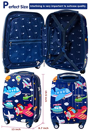Kids Carry On Luggage for Boy's, Girl's Children Rolling Suitcase with 4 Spinner Wheels Hardshell Case for Toddler to Travel (airplane)