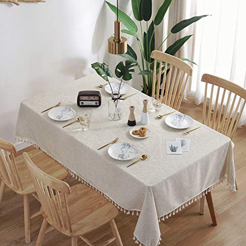 Dedoot Table Cloth, Rectangle Tablecloth with Tassels 55x70 Inch Heavy Weight Cotton Linen Tablecloth Decorative Dinner Tablecloth Dust-Proof Table Cover for Wedding Picnic Party Tabletop Decor