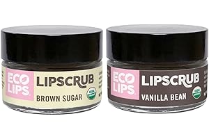 Eco Lips LIP SUGAR SCRUB 2 Pack (2-0.5oz jars) 100% Organic Lip Care Treatment with Organic Sugar & Coconut Oil - Gently Exfoliate & Polish Dry, Flaky Lips, 100% Edible (Vanilla Bean & Brown Sugar)