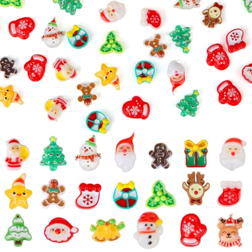 100 Pcs Mini Christmas Decorations Set, Miniature Resin Figurines Small Christmas Tree Santa Ornaments for Crafts Home Decor Micro Landscape Fairy Garden Accessories Xmas Gifts for Kids