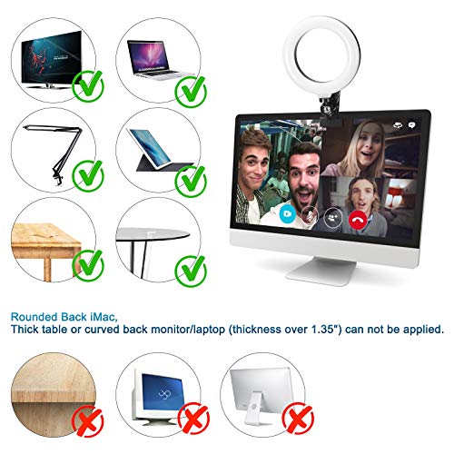 Selfie Ring Light for Laptop Monitor Computer Clip On, Video Conferencing Light with Clamp Mount for Zoom Call/Zoom Lighting/Remote Working/Self Broadcasting/Live Streaming