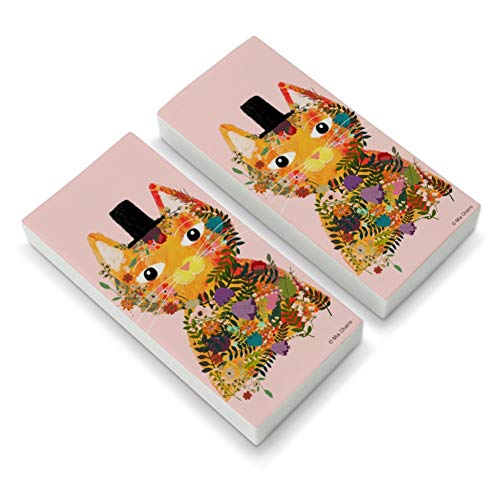 Flower Cat with a Top Hat Eraser Set of 2