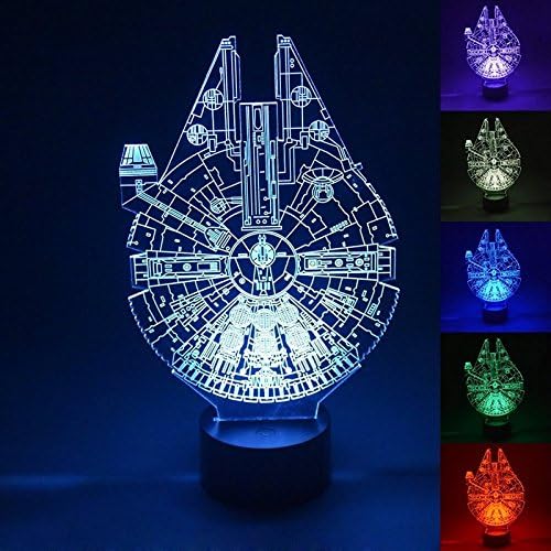 Amazing 3D illusion Effect LED Night Light Millennium Ship LED Desk Table Night Light Lamp 7 Color Change Acrylic Press Lamp Kids Children Holiday Gift Home Office Baby Room Decoration Night Light