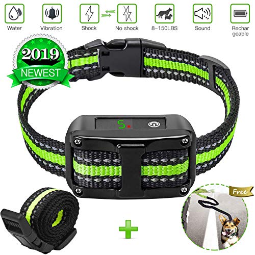 Dog Bark Collar, Anti Bark Collar Rechargeable Dog Collar Reflective Shock Collar Rainproof 5 Adjustable Sensitivity Smart Detection No Bark Collar for Small Medium Large Dog with Extra Free Dog Leash