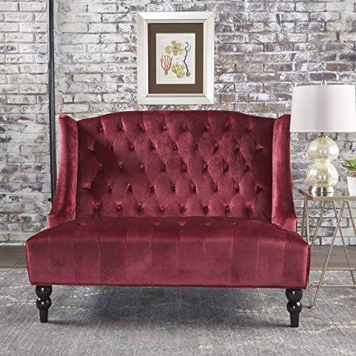 GDFStudio Leona Modern Glam Tufted Velvet Wingback Loveseat, Wine and