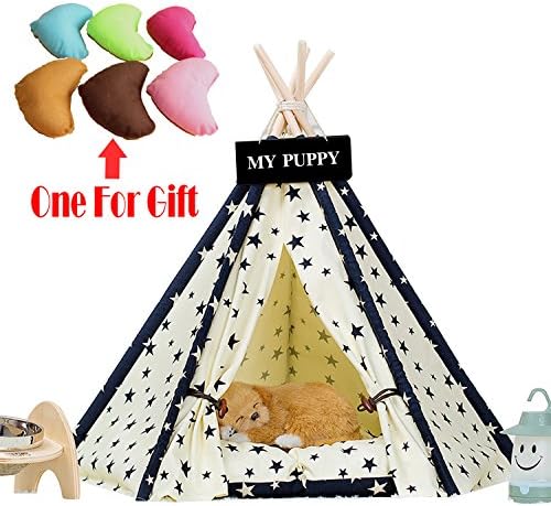 ShangjingMeixie Teepee Tent for Cats and Dogs Natural Canvas with or Without Cushion
