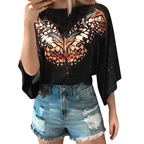 Fainosmny Women Butterfly Printed T Shirt Tops Blouse Half Sleeve Tops Shirt Work Pullover T Shirts Back to School Black - Thumbnail 6