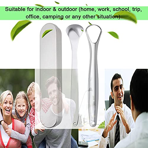 Tongue Scraper Cleaner (Pack of 2) Stainless Steel Tongue Scraper with Carry Case Tongue Scraping Brush for Oral Hygiene Care Fresh Breath (Silver)