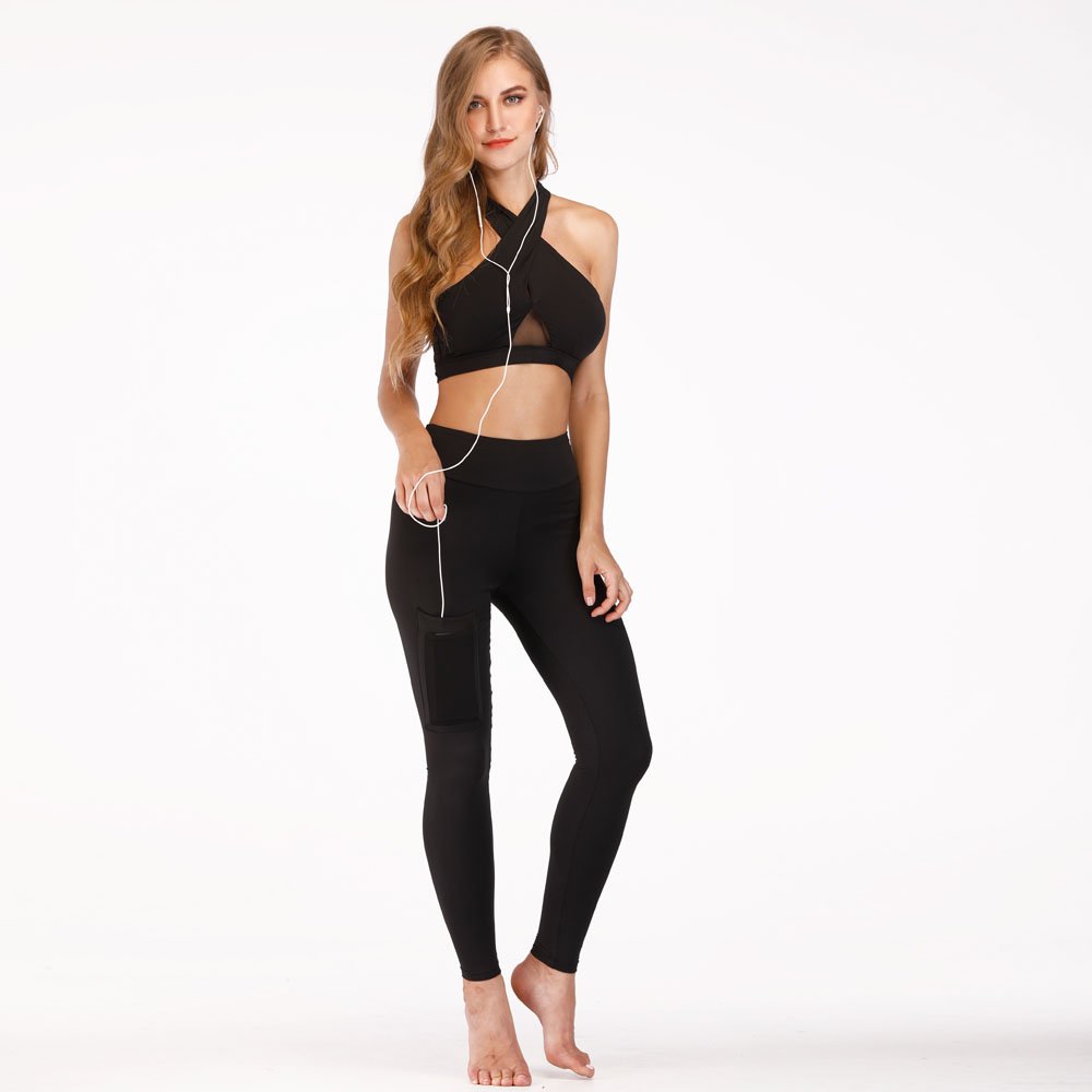 Blooming Jelly Women\'s Gym Leggings Sports Tights with Pockets Elastic Trouser Stretch Pants L,Black