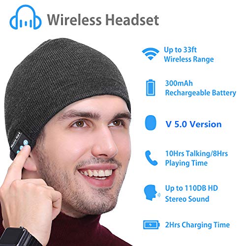 Miserwe Wireless Beanie Hat V5.0 Unisex Wireless Hat Headphones Winter Outdoor Sport Knit Cap with Wireless Stereo Headphone Headset Mic Hands Free Compatible with iPhone Android (Black) - Thumbnail 3