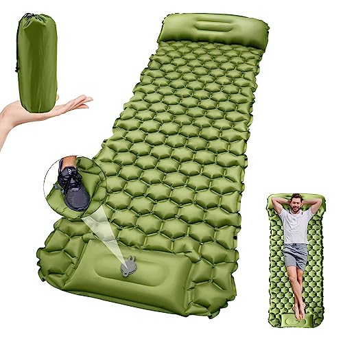 Colchoneta Inflable Camping con Almohada Incorporada, Colchoneta Inflable para Dormir, Colchón Camping Estera Durmiente Portátil, para Mochileros, Senderismo, Tiendas de Campaña y Viajes (Verde)