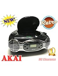 Akai CD FM Portable Boombox ce2200b estilo retro Edición Limitada PLL Radio FM con visualización LCD + Línea en, color negro